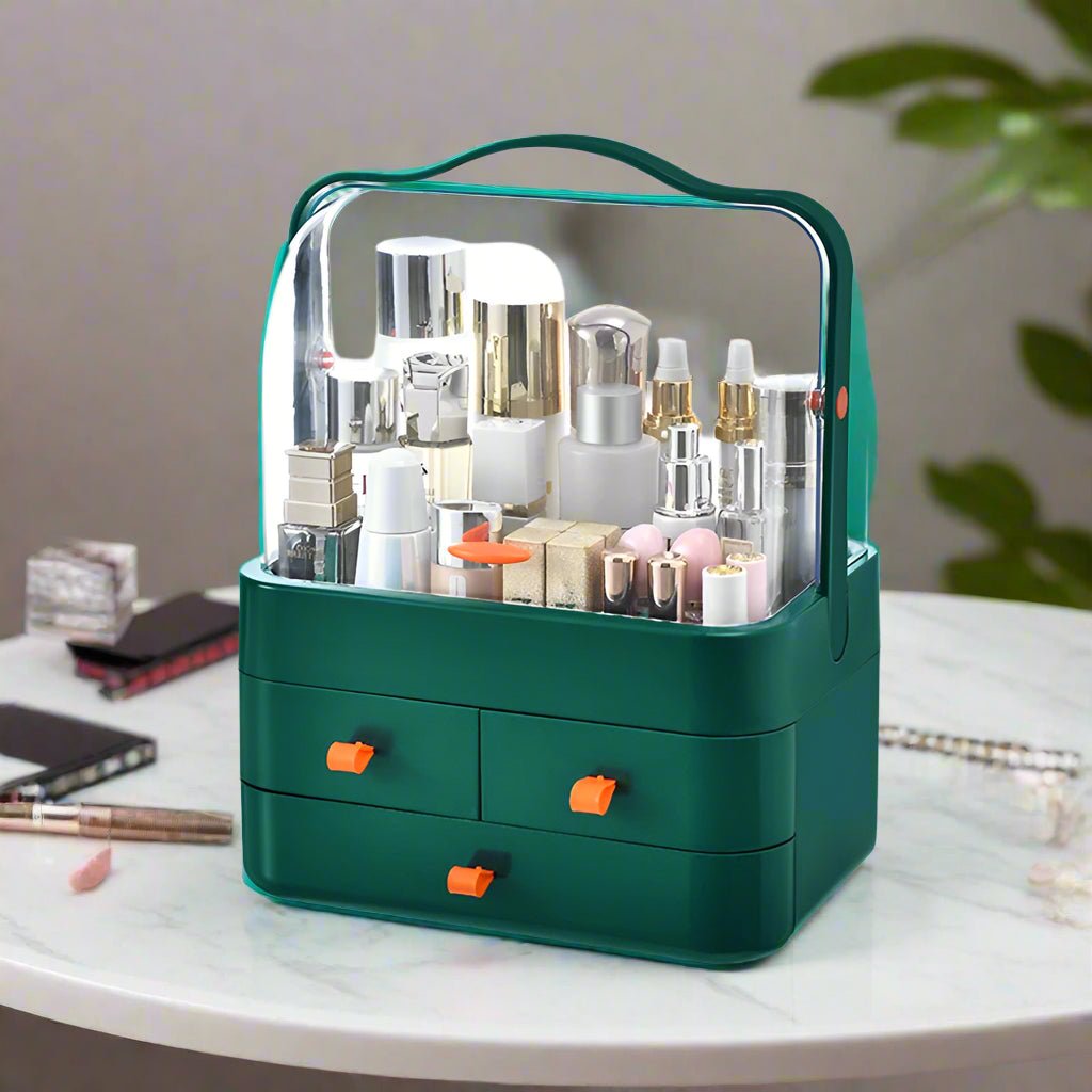 boite à rangement maquillage vert table