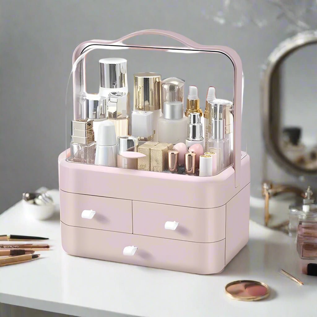 boite à rangement maquillage rose coiffeuse