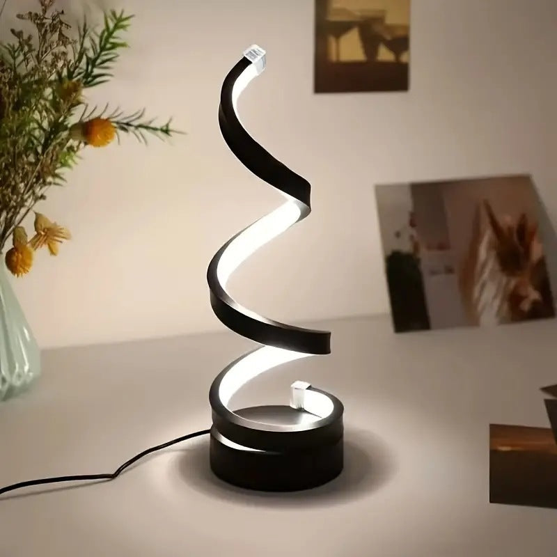 lampe de chevet design en spirale sur table