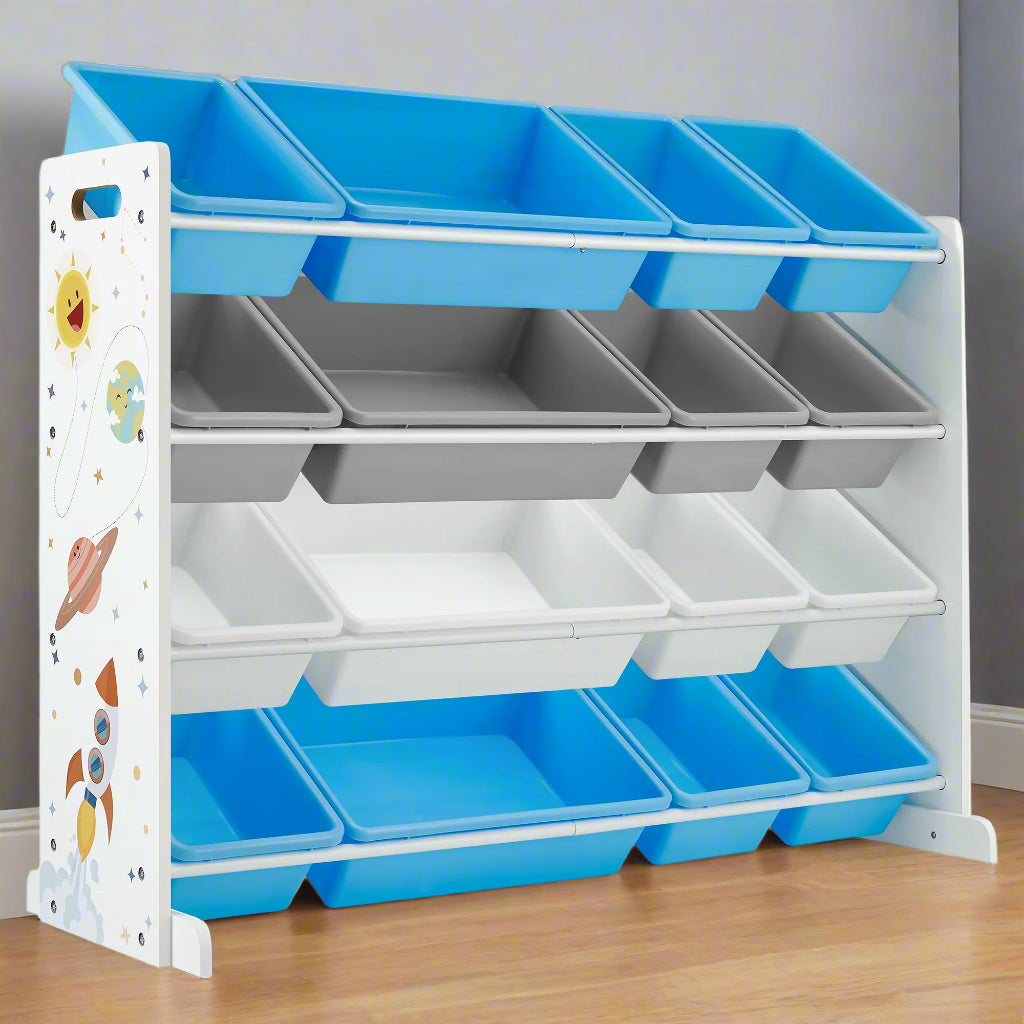 meuble rangement jouet bleu gris blanc