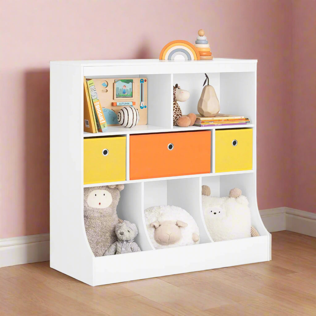 meuble rangement pour jouet jaune blanc orange