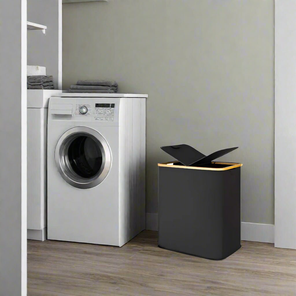 panier à linge 2 compartiments noir xl