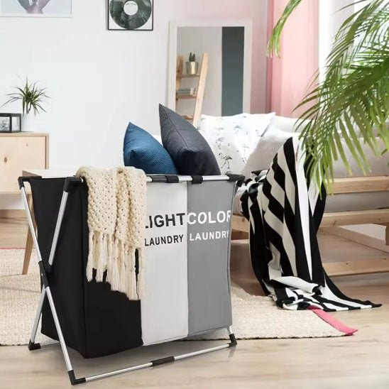 panier à linge 3 compartiments salon