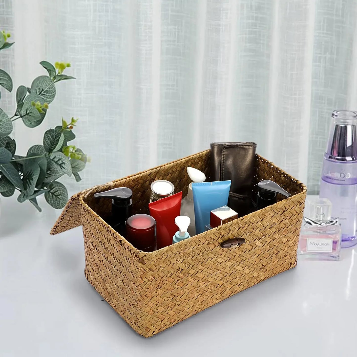 panier de rangement salle de bain tissé comptoir produits
