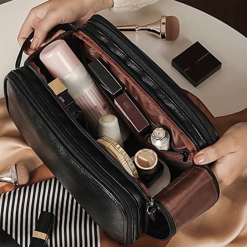 trousse de toilette femme cuir pu noire