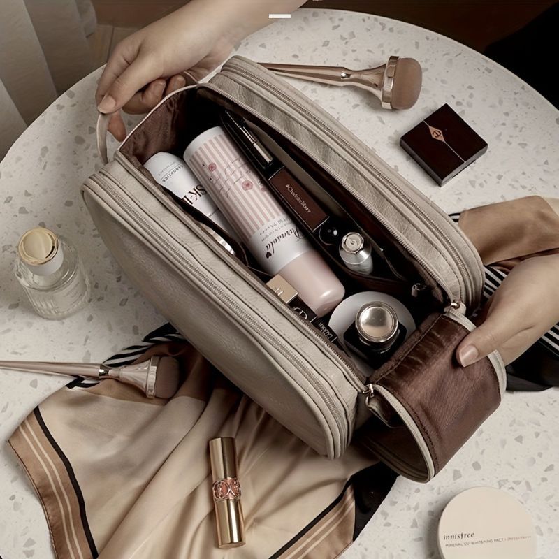 trousse de toilette femme cuir pu beige