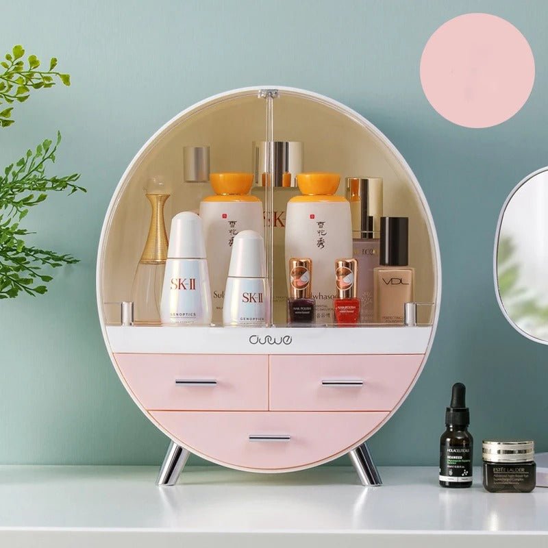 boite à rangement maquillage rose salle de bain