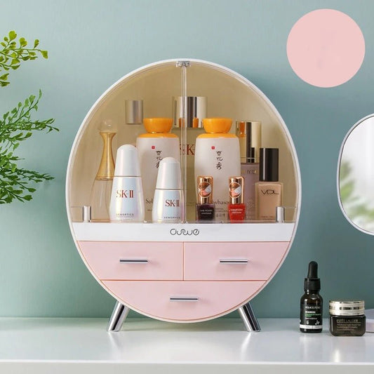 boite à rangement maquillage rose salle de bain