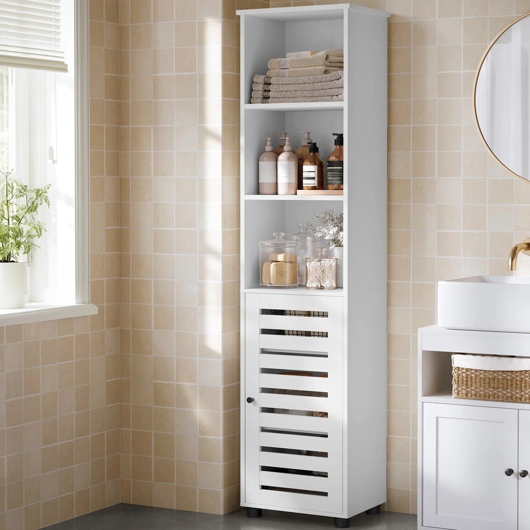 colonne de rangement avec porte salle de bain