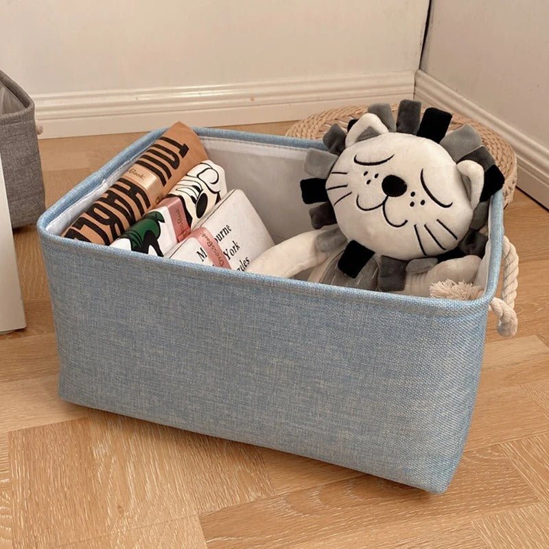 panier de rangement en lin bleu pâle
