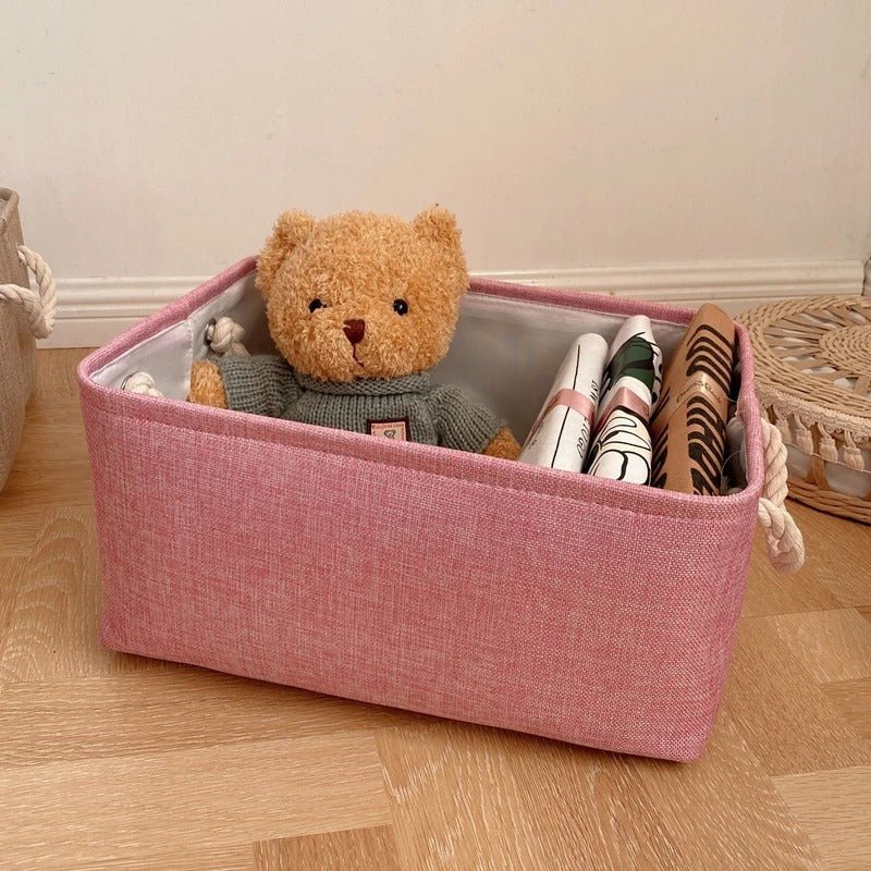 panier de rangement en lin rose