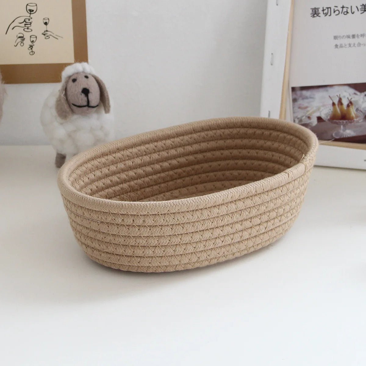 panier de rangement en coton beige